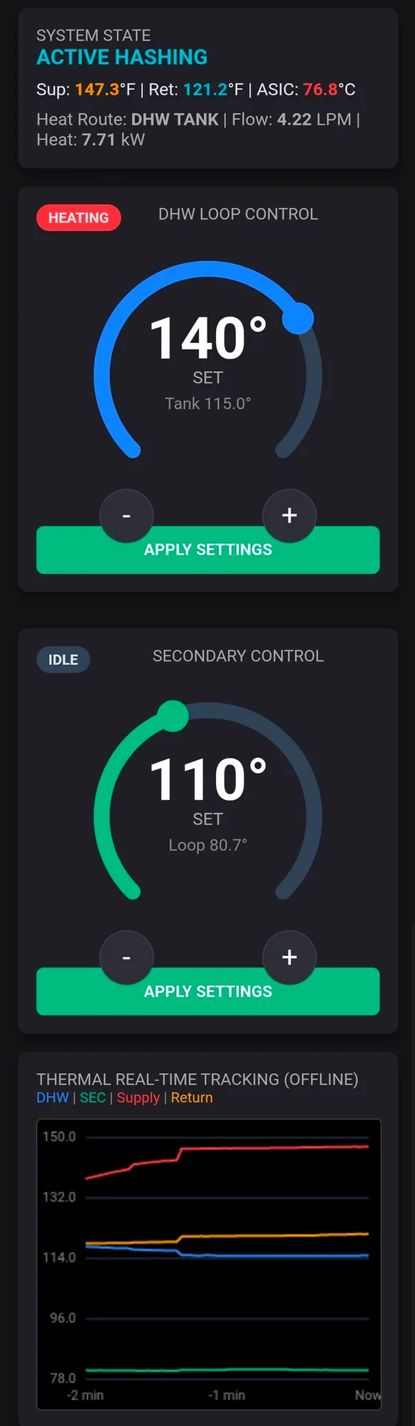Aqueon smart controller web dashboard on a phone